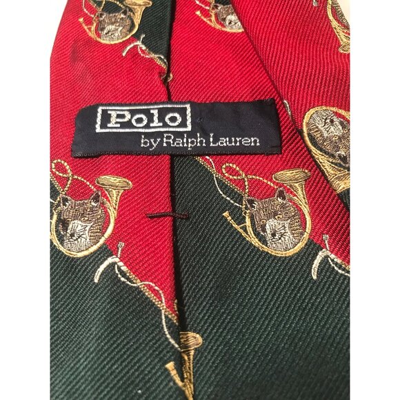 Polo Ralph Lauren Handmade Silk Red & Green Fox & Horn Tie - Picture 2 of 5